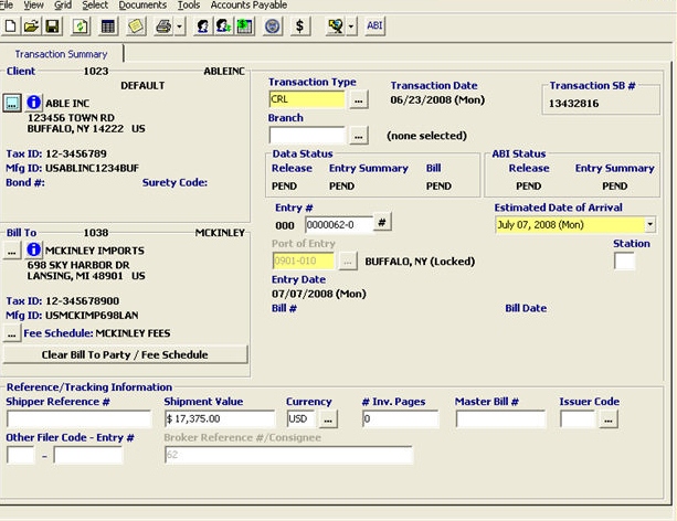 Transaction Screen